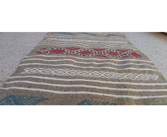 Traditional handmade Berber grey carpet in pure wool 110×70cm