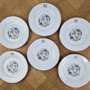 Set of 6 vintage dessert plates Limoges porcelain paradise bird