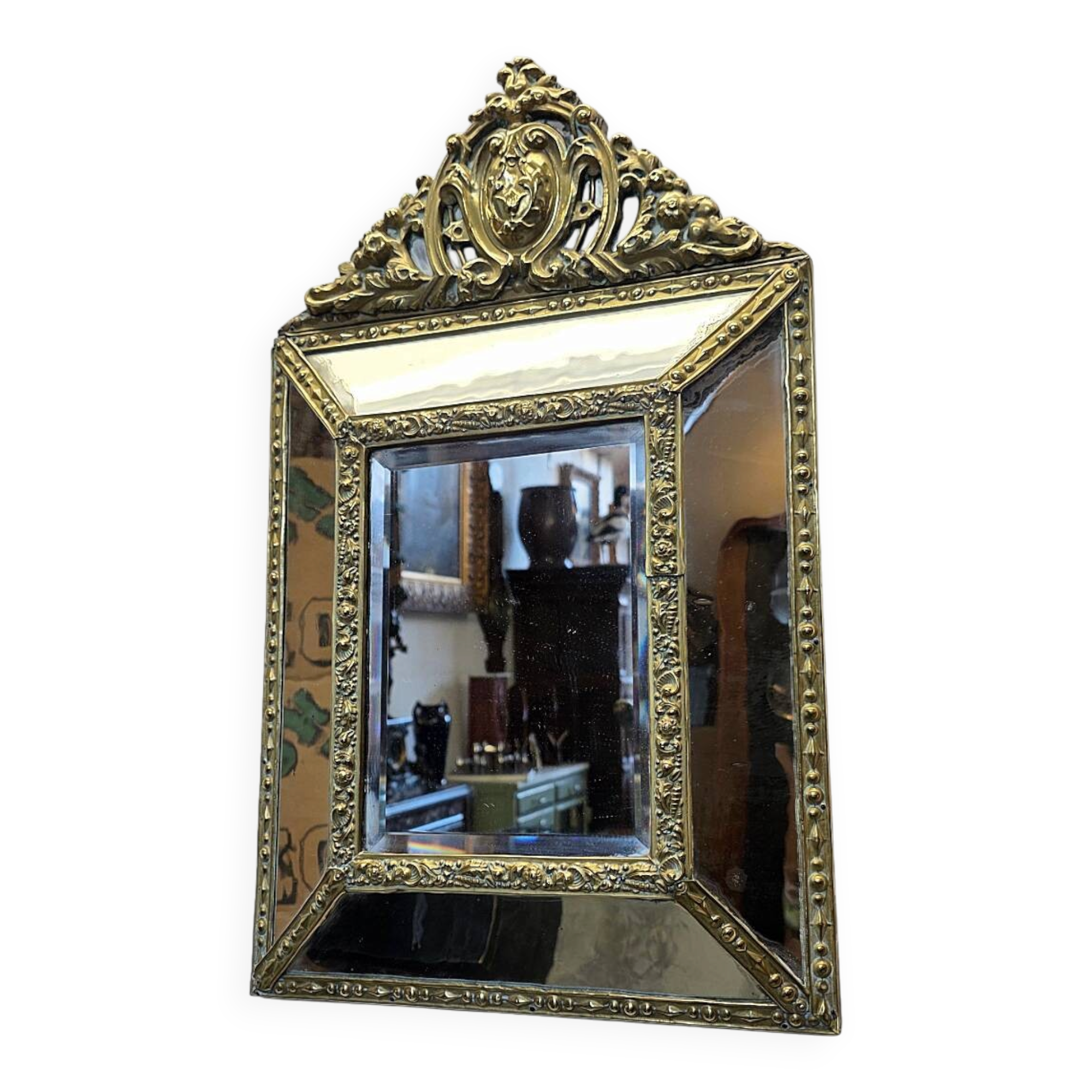 Richly Decorated French Cushion Mirror From The early 19th Century