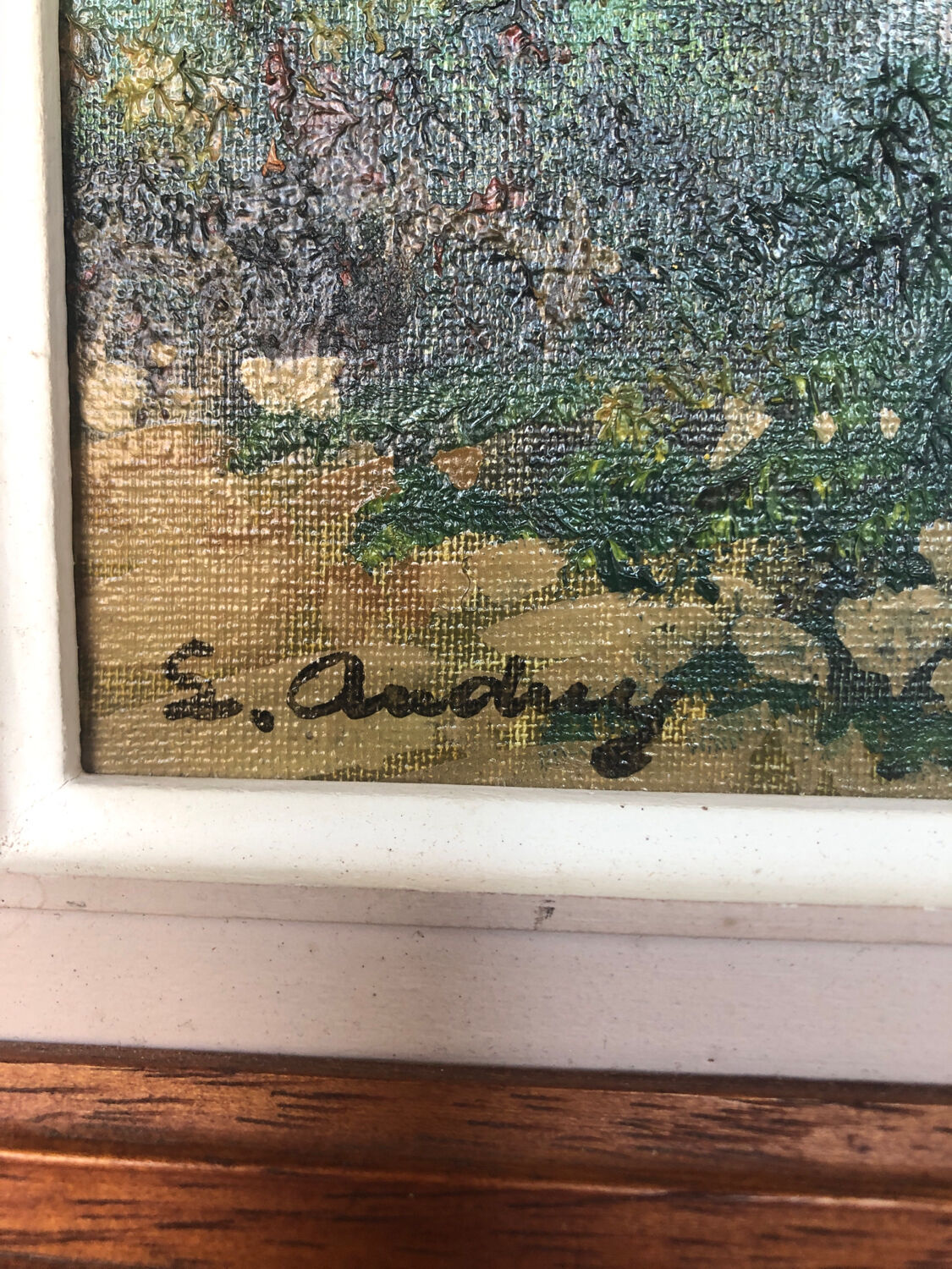 Oil painting on canvas s. audrey riverside + wood frame #a218