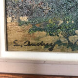 Oil painting on canvas s. audrey riverside + wood frame #a218