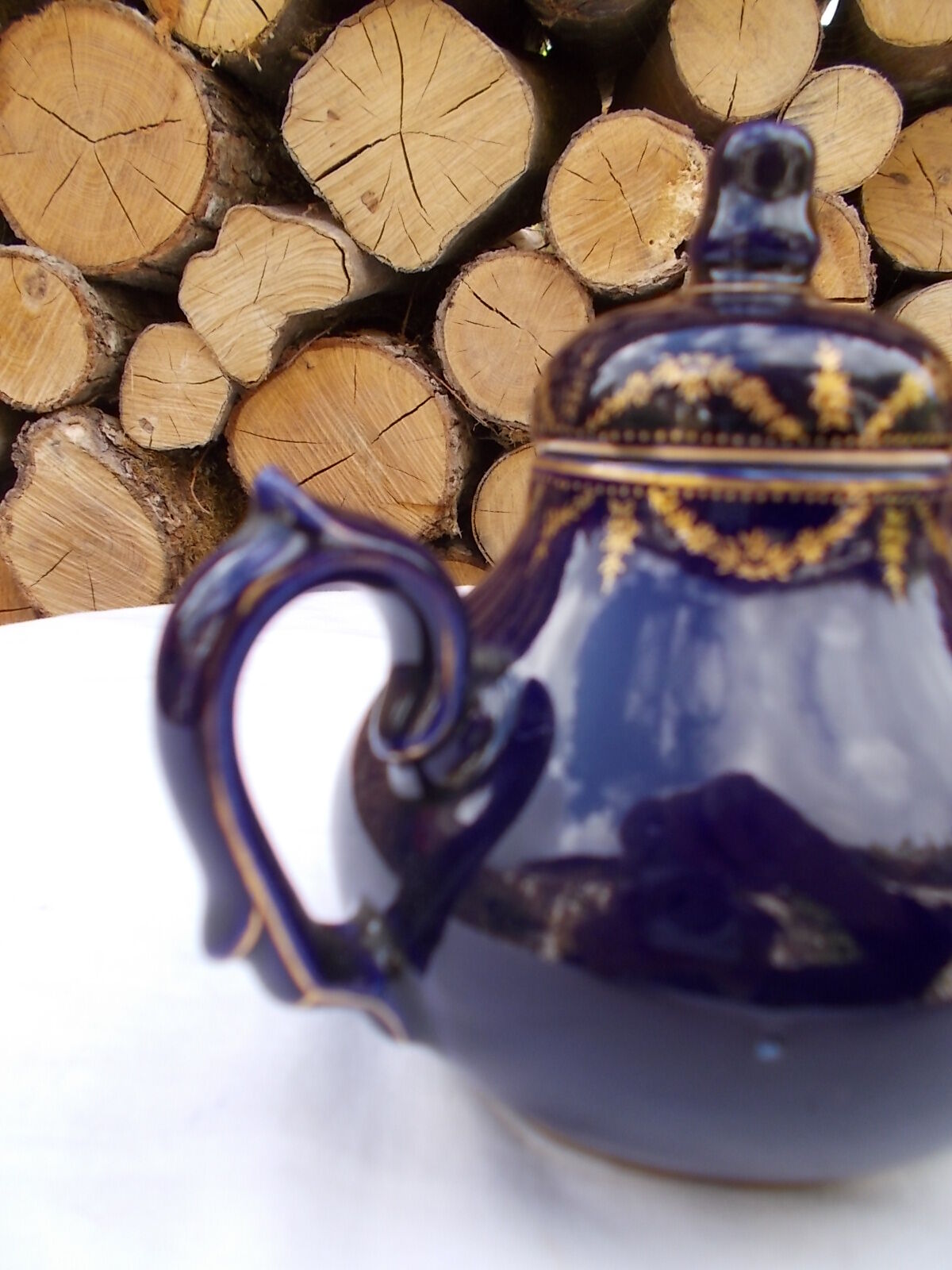 Blue and gold porcelain teapot