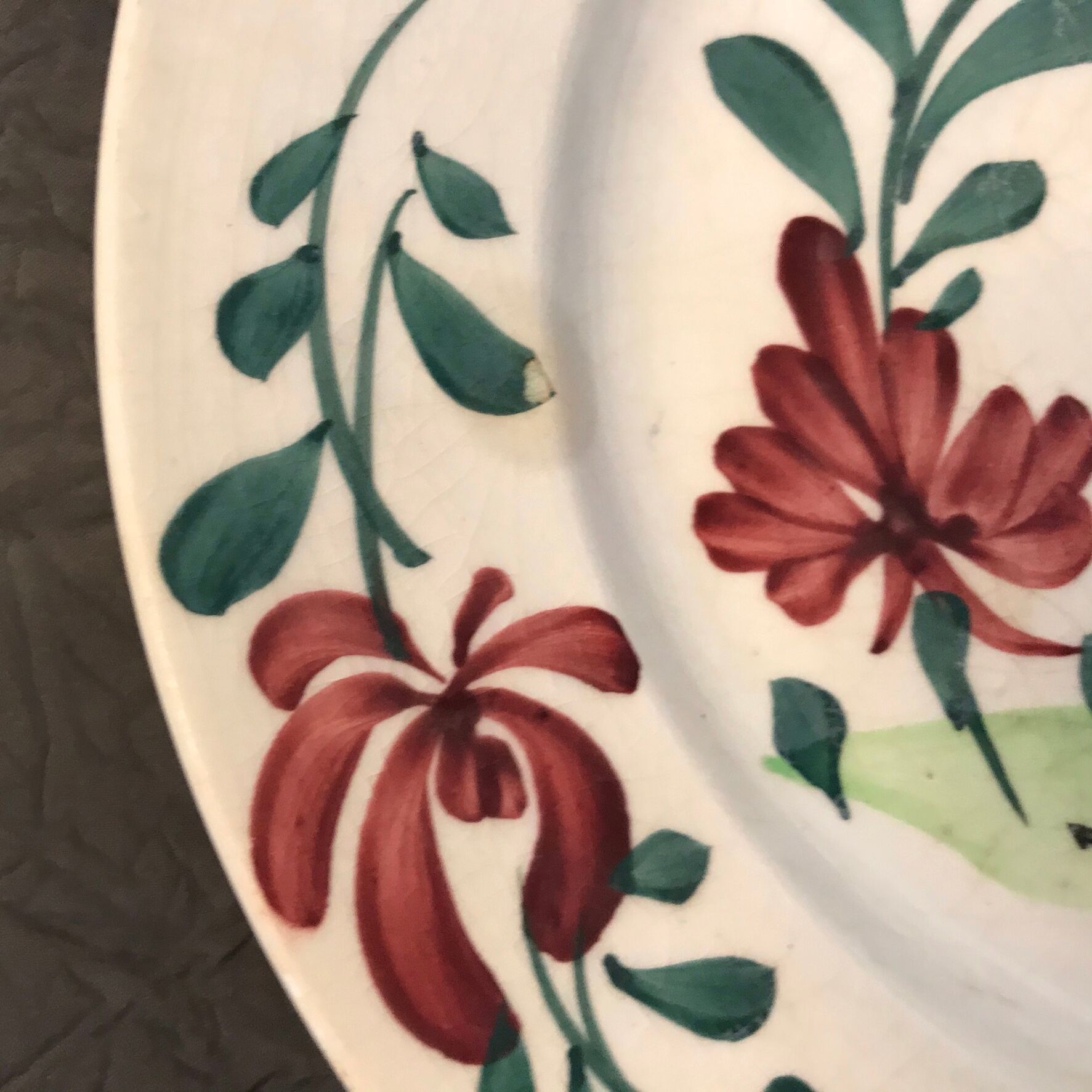 Old rooster plate and flowers earthenware Creil Montereau late nineteenth century