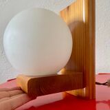 Vintage pine wall lamp with opaline globe