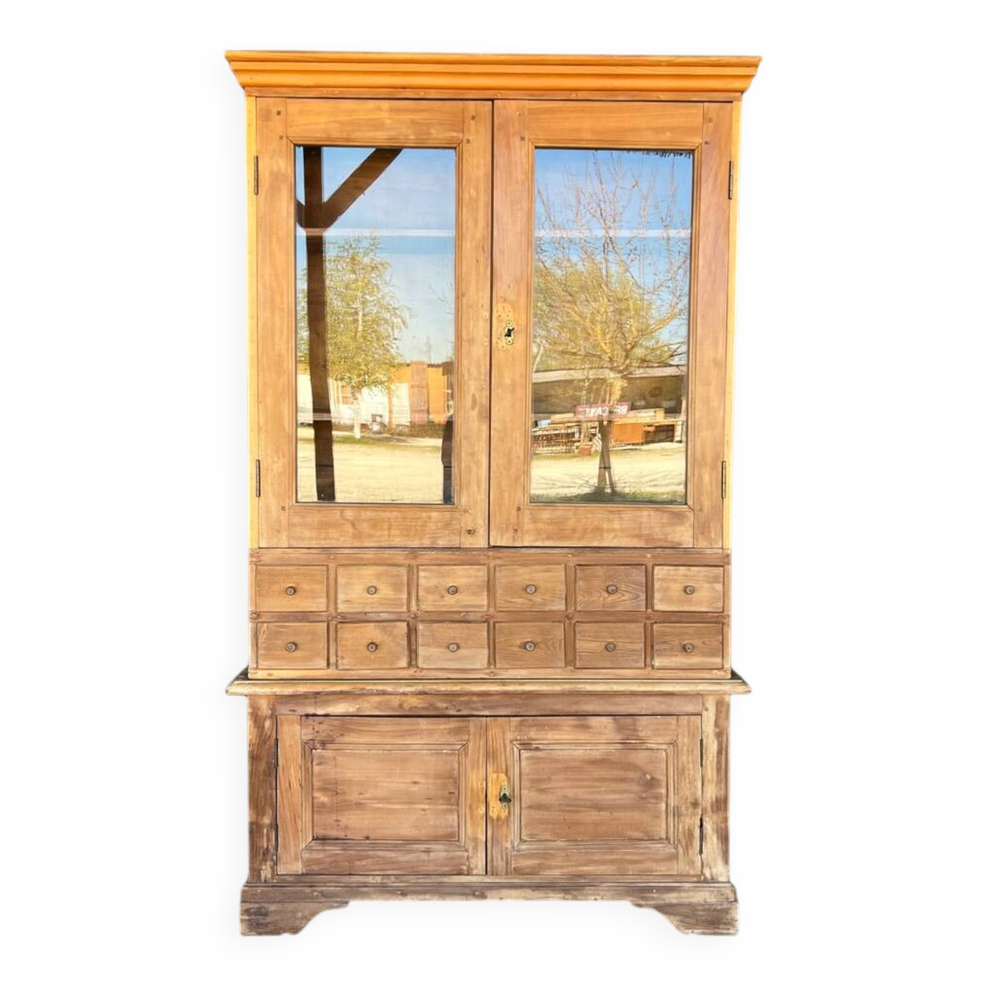 Old display cabinet in raw wood