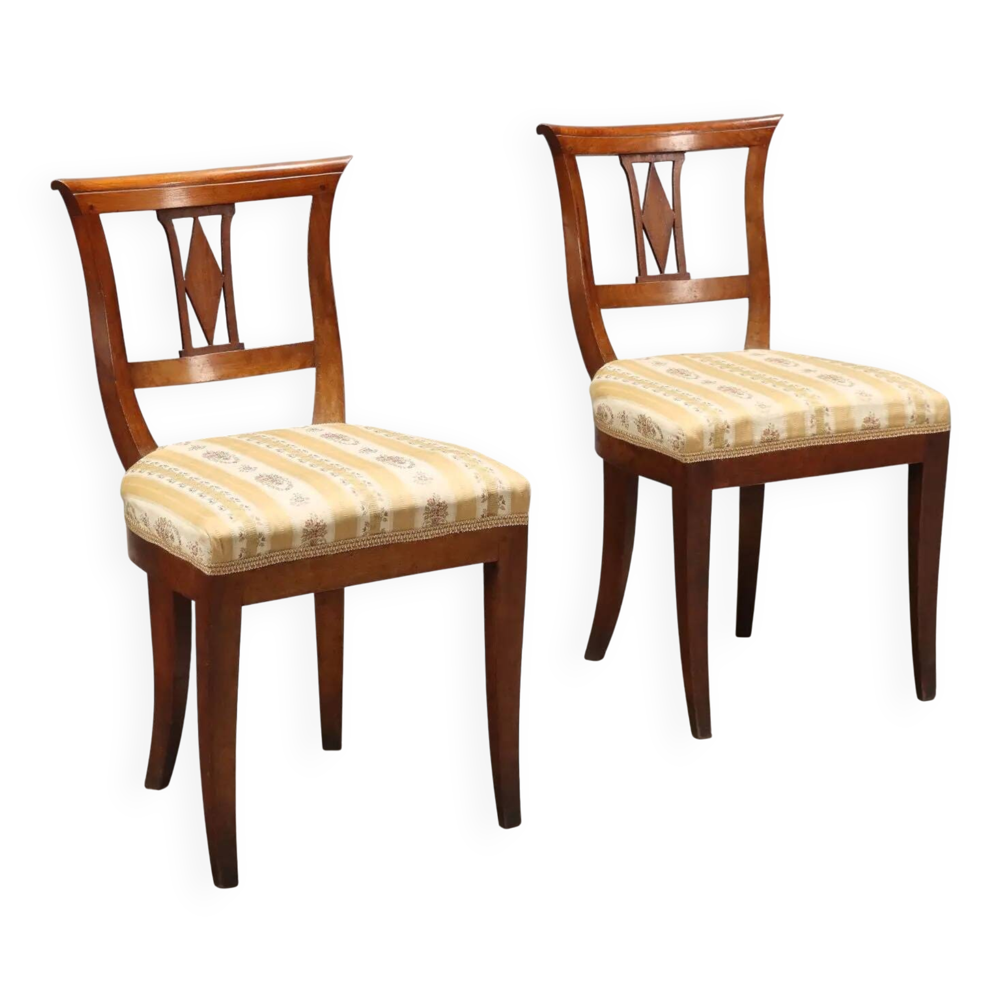 Antique mahogany and fabric chairs, Italy, 19th century