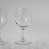 Set of 9 old wine glasses engraved in blown glass, early 20th century