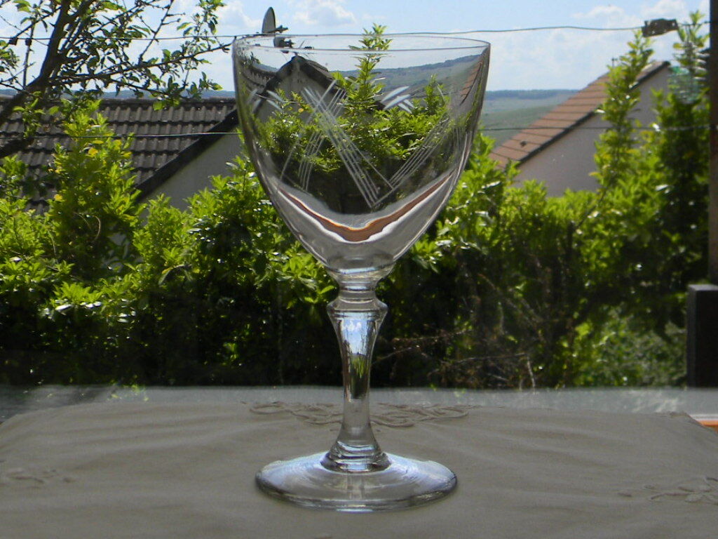 Set of wine glasses engraved glass 1950s.