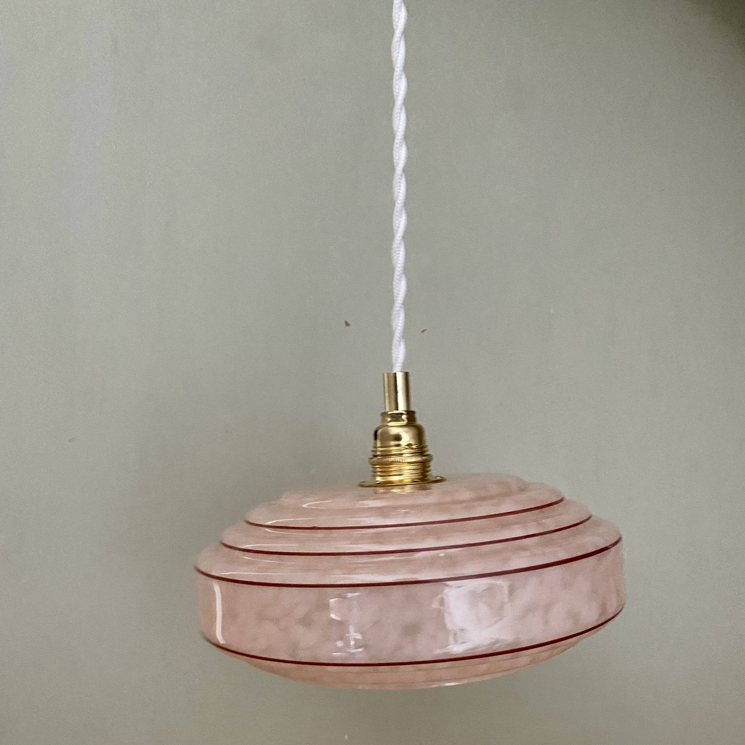 Vintage pink and red Clichy glass lampshade pendant light