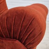 Années 1980, fauteuil relax danois meuble en velours marron/rouge.