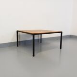 Vintage modernist square coffee table in teak and black metal from the 60s