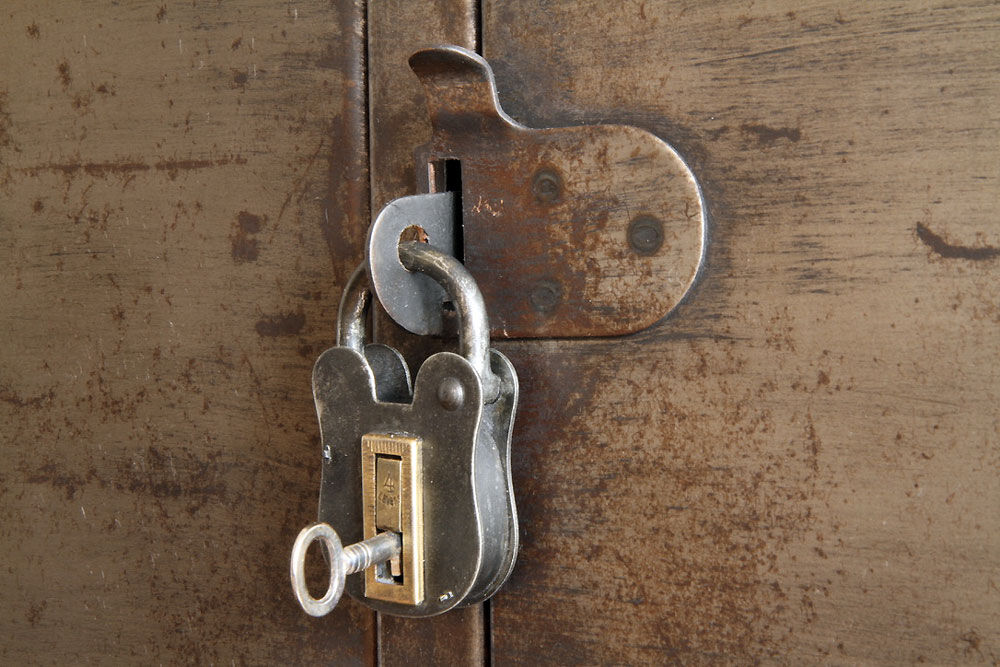 Industrial metal locker room patinated rounded corners