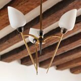60s chandelier, brass and opaline