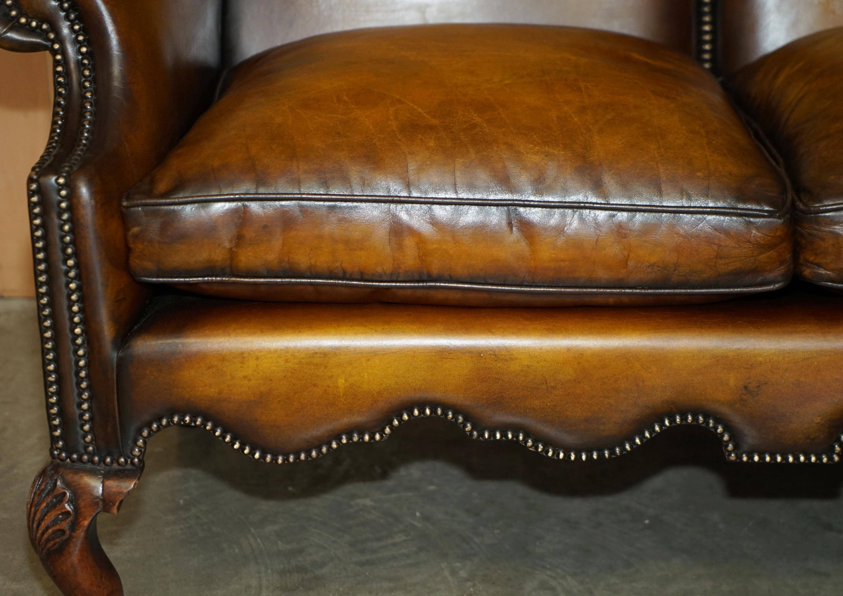 Victorian restored George II style high-back leather canapé