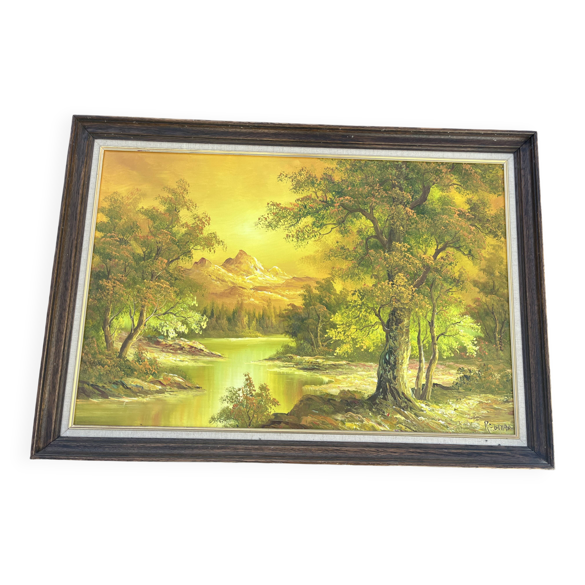 Large landscape painting - Mountain scene at dusk