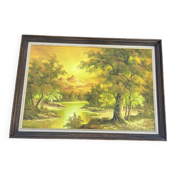 Grand tableau de paysage - Scène de montagne au crépuscule