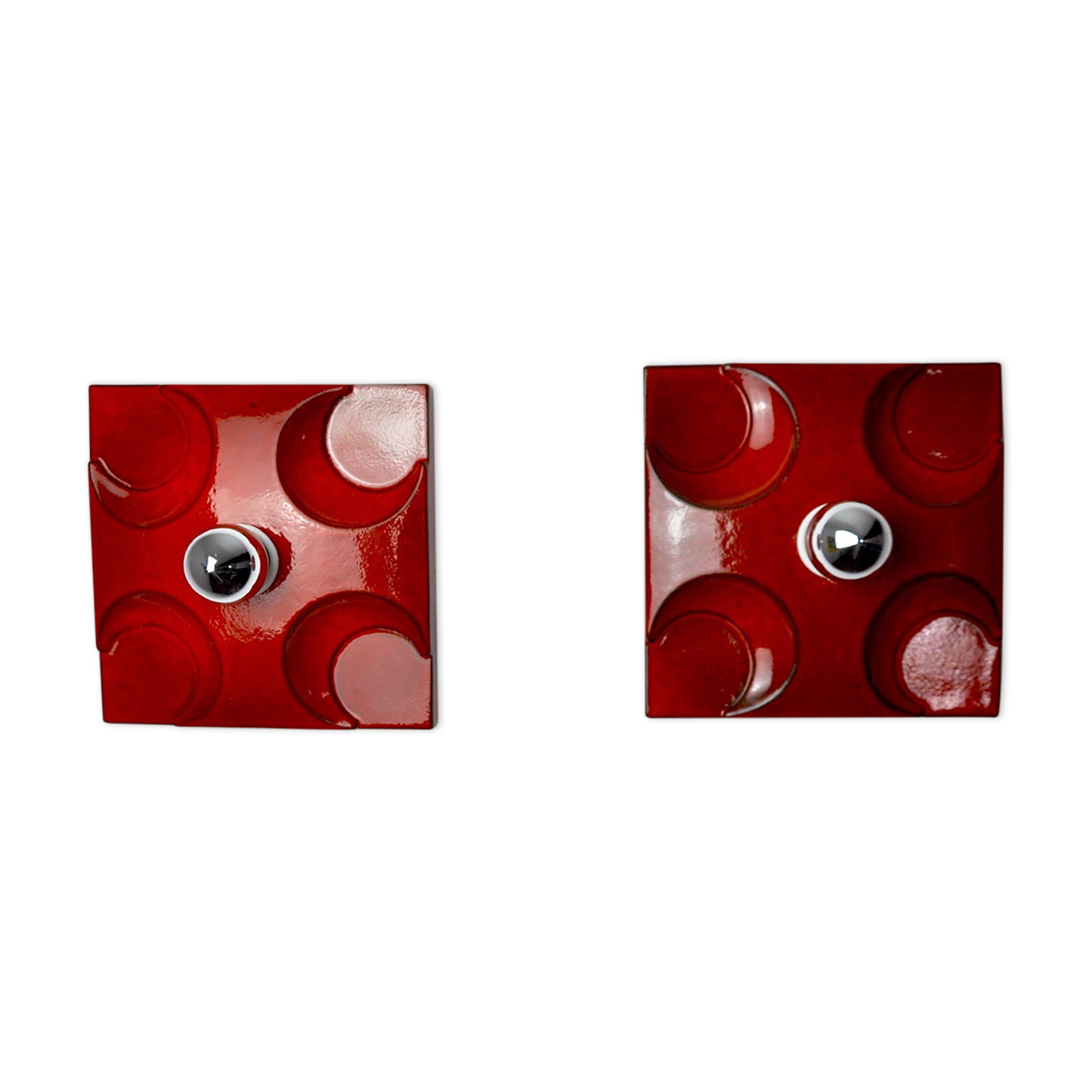 Pair of Fat Lava wall lamps by Hustadt Leuchten, Orange ceramic, Germany, 1960