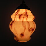 Art Deco hanging lamp with marbled salmon-coloured shade