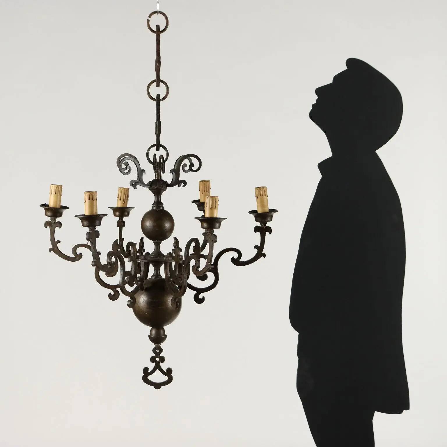 Antique chandelier with 6 lights in bronze, Netherlands, 18th century