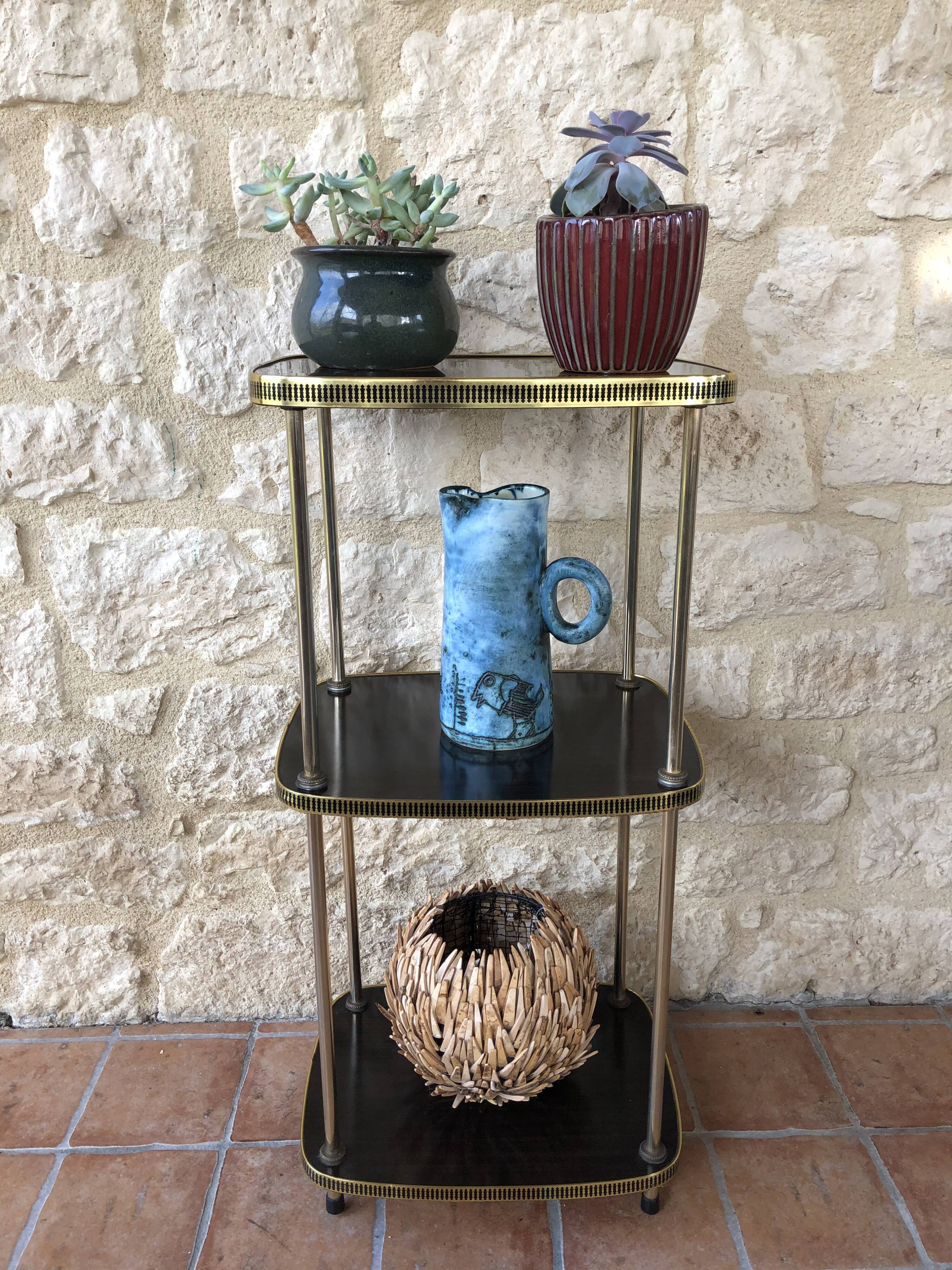 Side table has three shelves Formica and brass 60s/70s