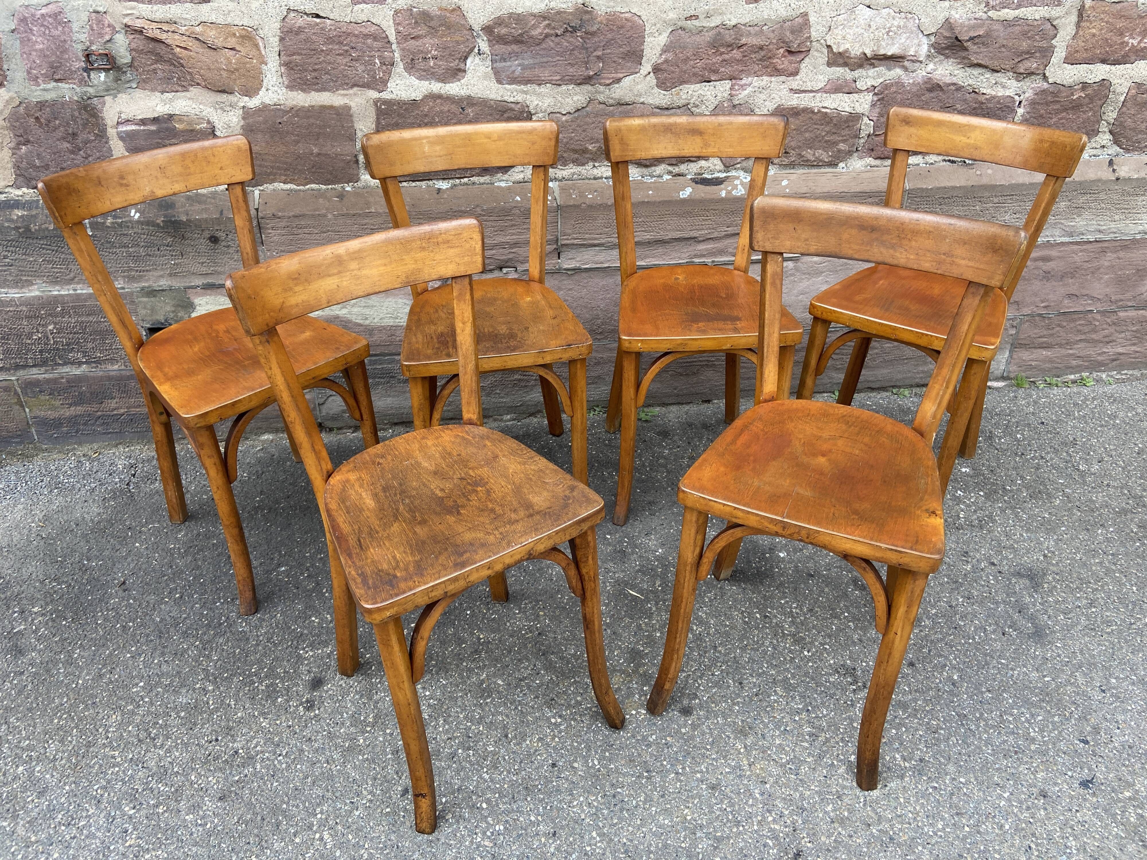 Set of 6 chairs bistrot café baumann bentwood from the 1950s