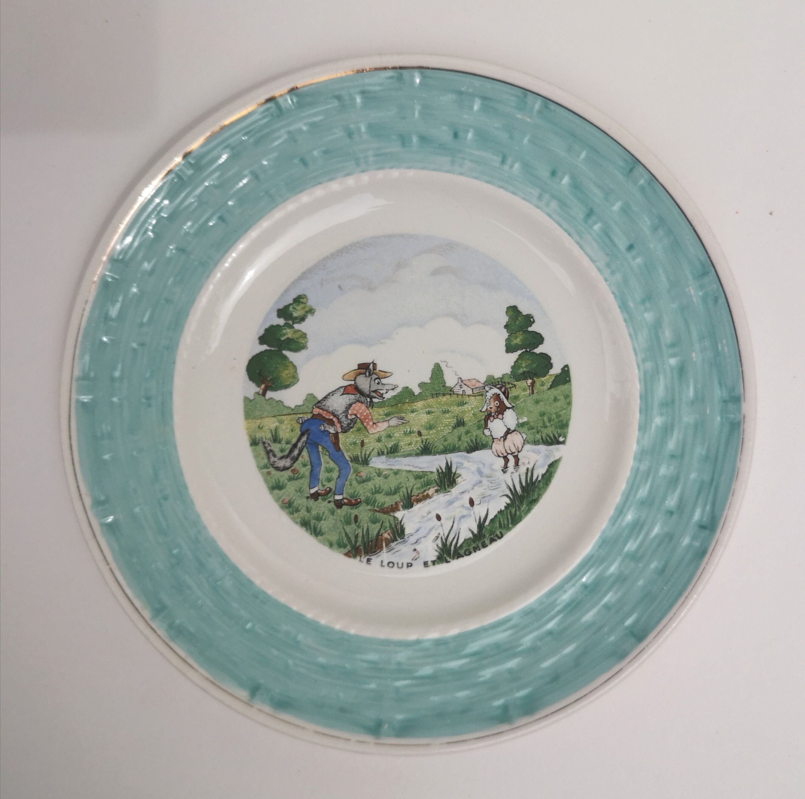 Dessert plates, old, talking theme Fables of the Fountain