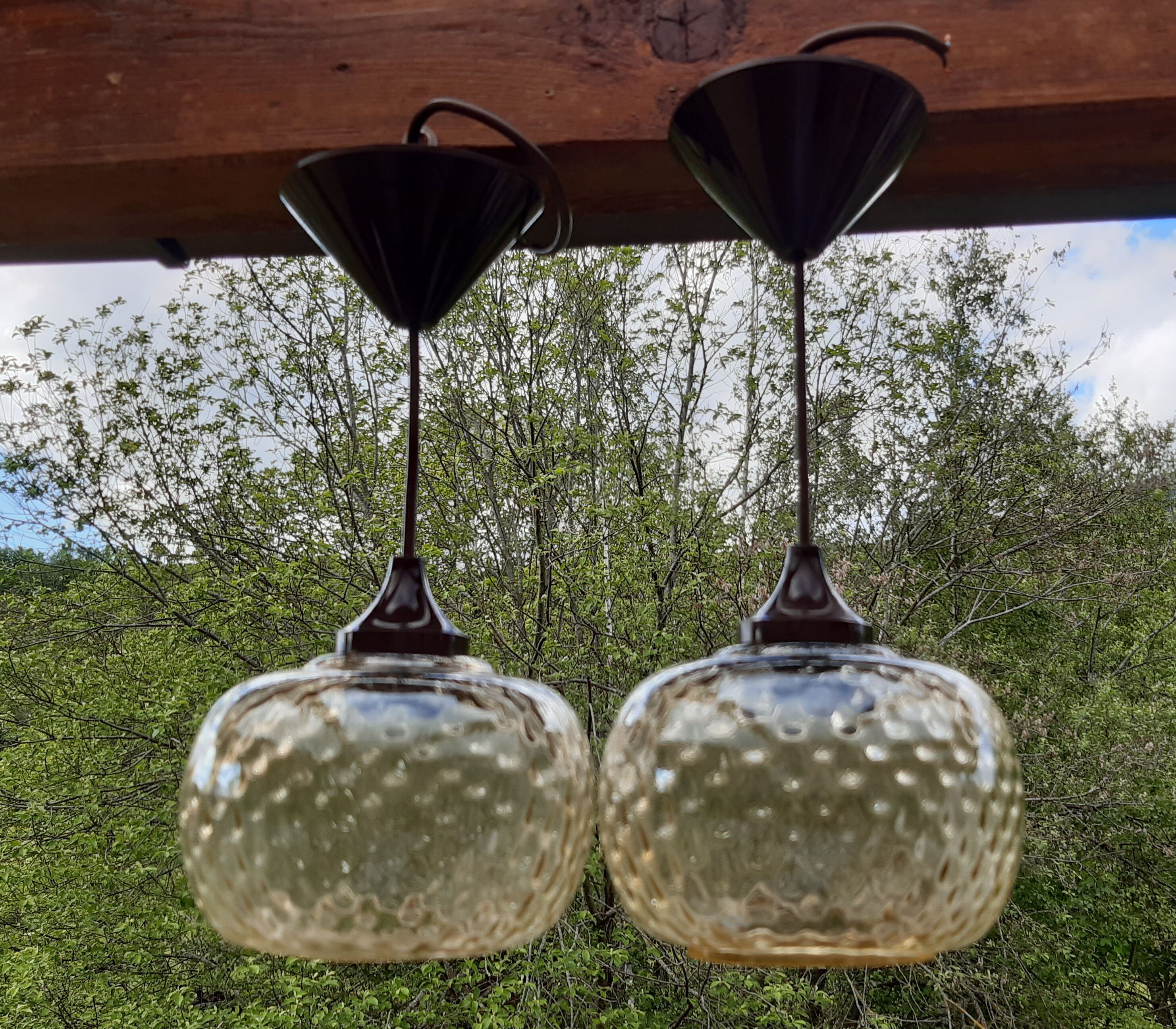 Amber glass hanging lamps 1970