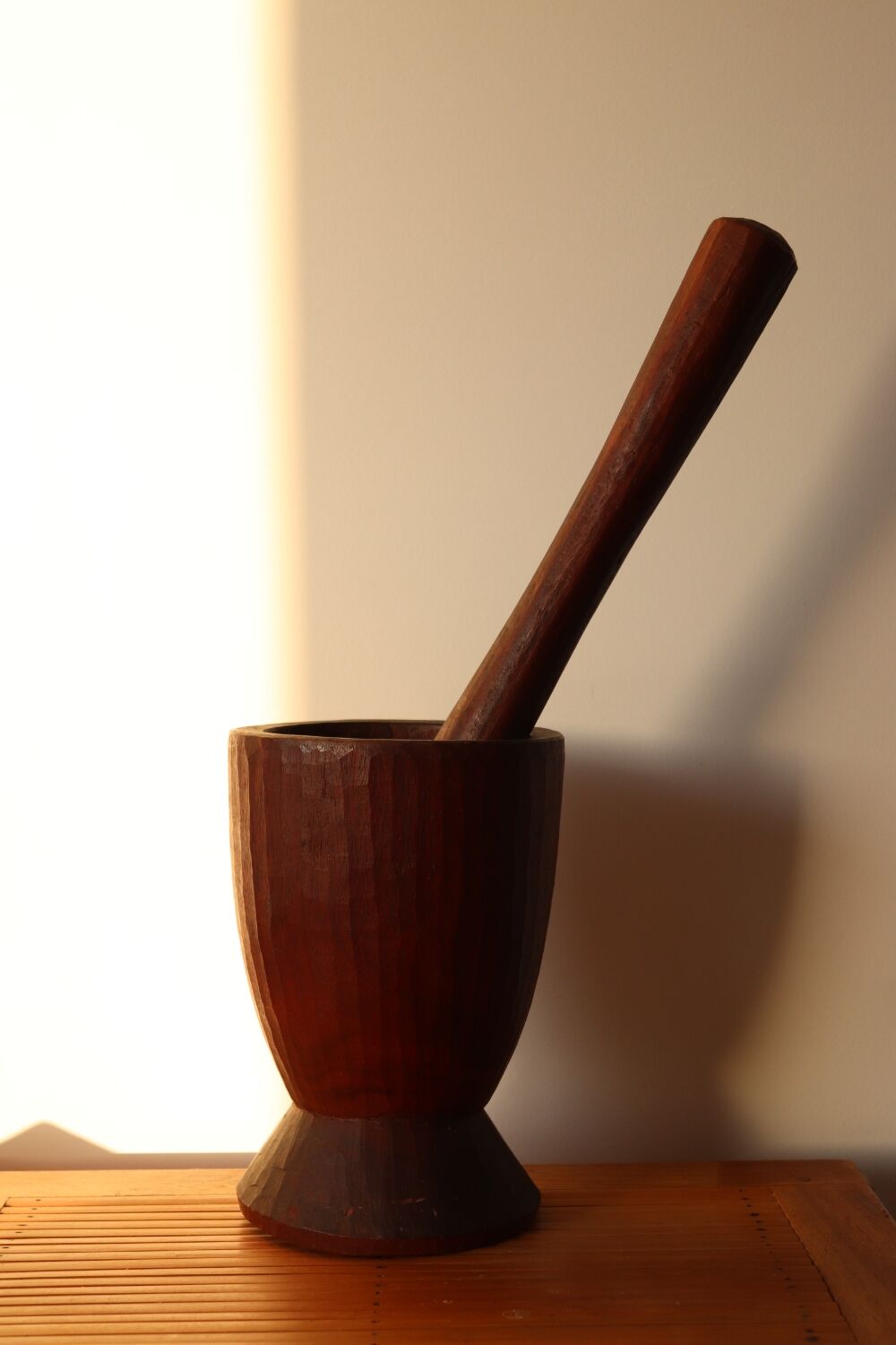 Antique brutalist solid wood mortar