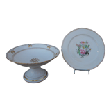 Compotier and plate painted porcelain Old Paris XIXth