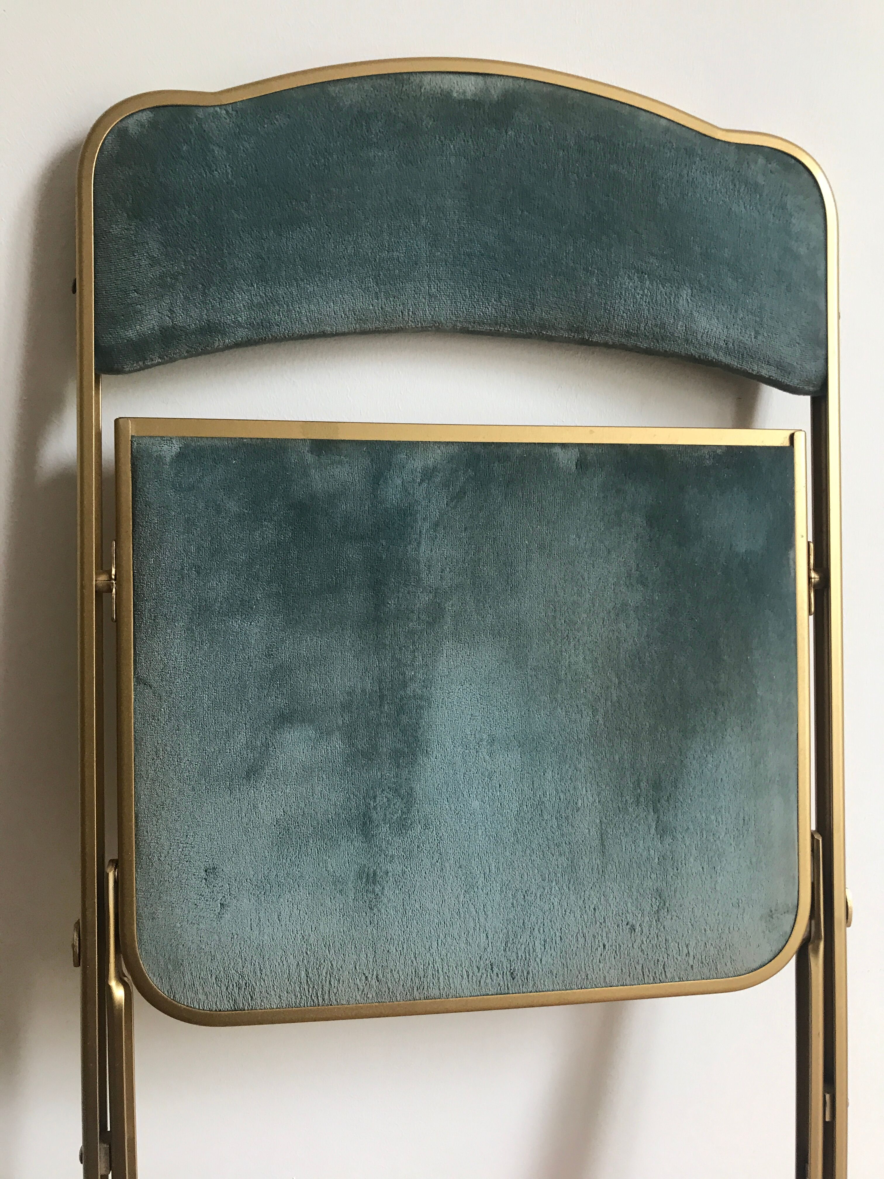 Vintage chaisor folding chair golden frame and blue velvet