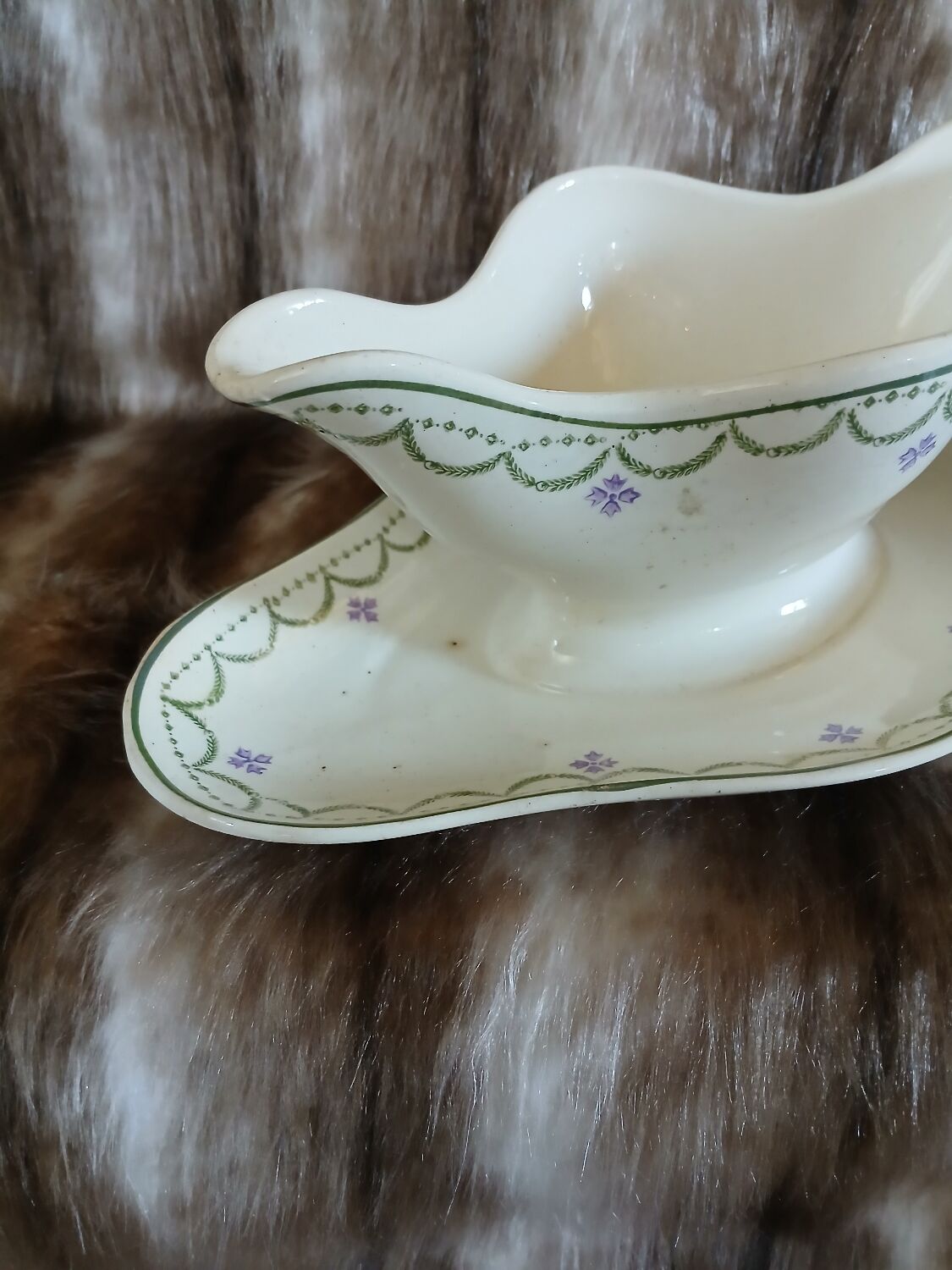 Antique sauce boat in Longwy ironstone.