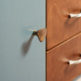Pair of vintage bedside tables completely redesigned in blueberry on compass feet in solid oak tinted teak