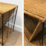 End of sofa in rattan and black lacquered metal