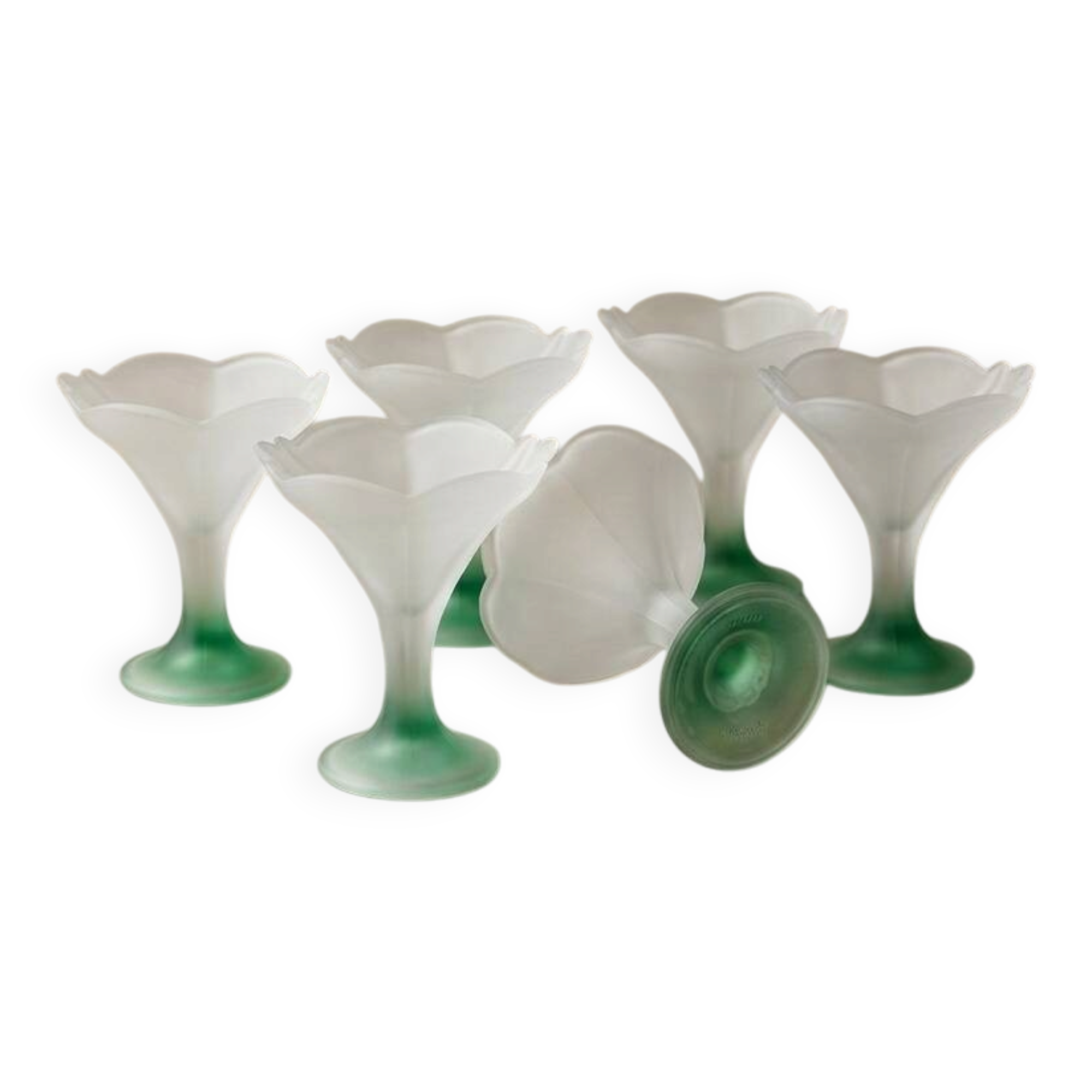 Set of 6 Art Deco dessert bowls in frosted glass with a gradient stem.