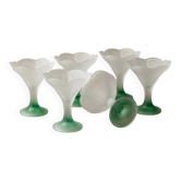 Lot de 6 coupes à dessert Art Déco en verre givré et pied dégradé émer