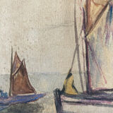 Tableau peinture ancienne marine Janssaud XIXe