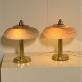 Pair of mushroom bedside lamps, pink Clichy glass.