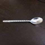 Glass salt and pepper shaker set with vintage serving spoon