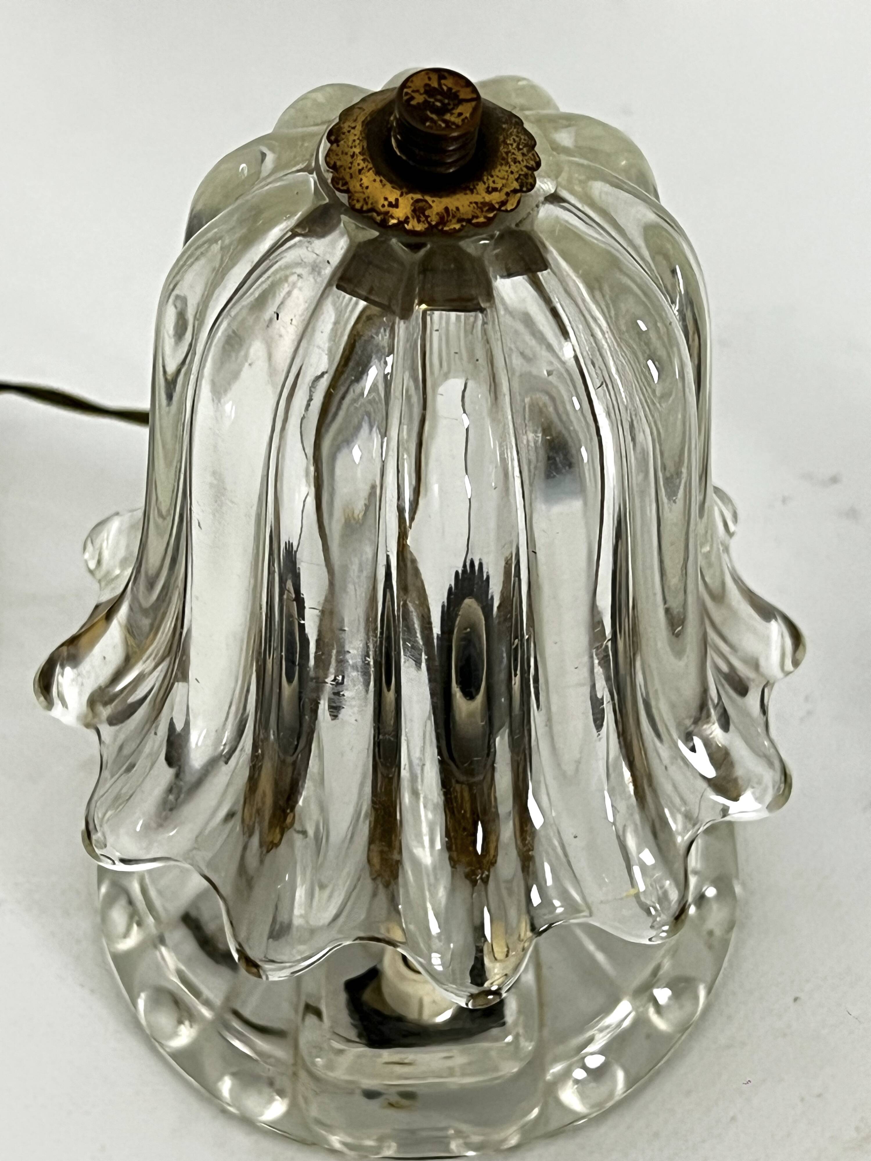 Mid-Century pair of Ercole Barovier Murano glass and brass table lamps. 1940s