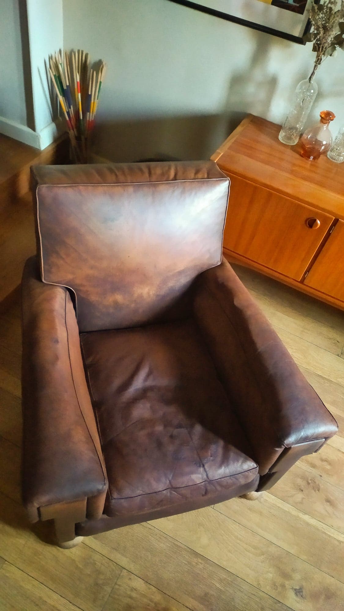 Leather and jacquard club chair
