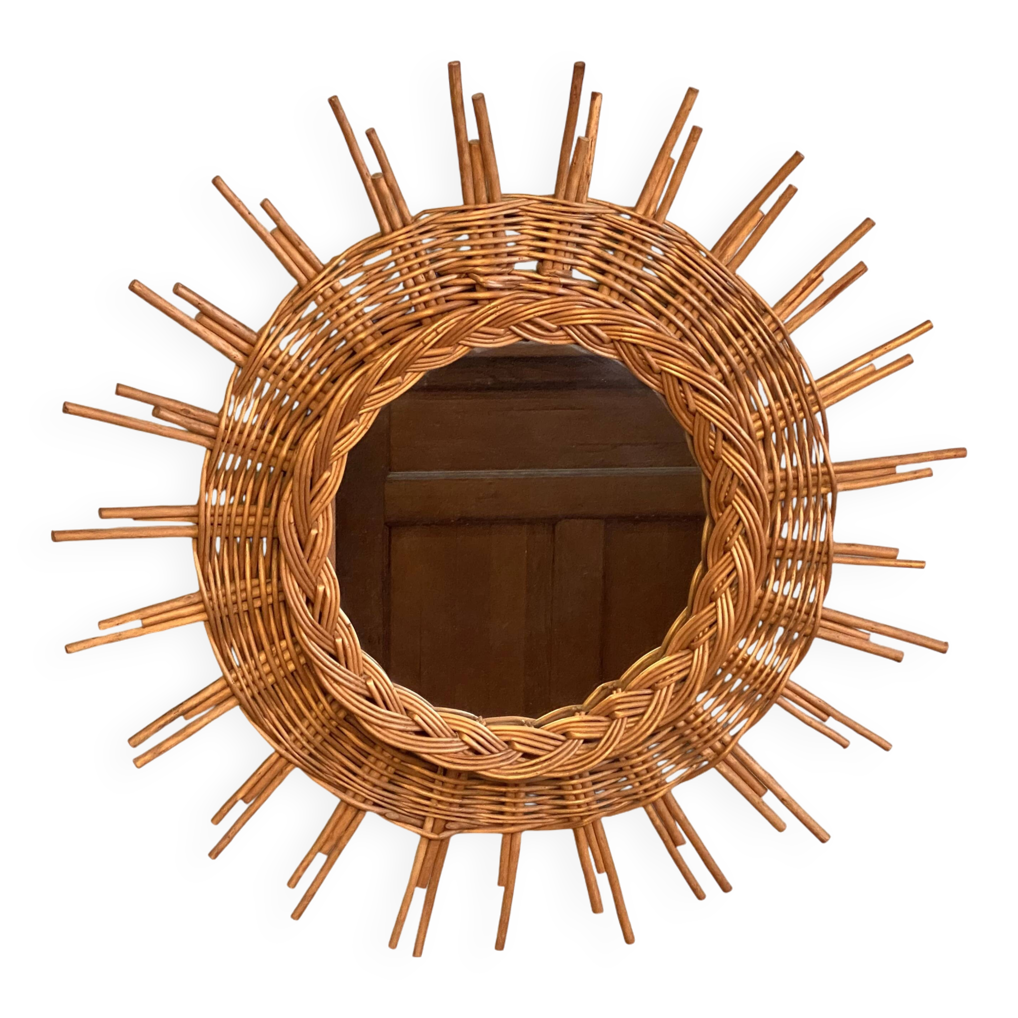 Large vintage mirror in rattan 60s bamboo wicker