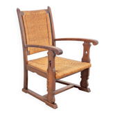 Modernist Brutalist Armchair in Rush and Oak, 1950s
