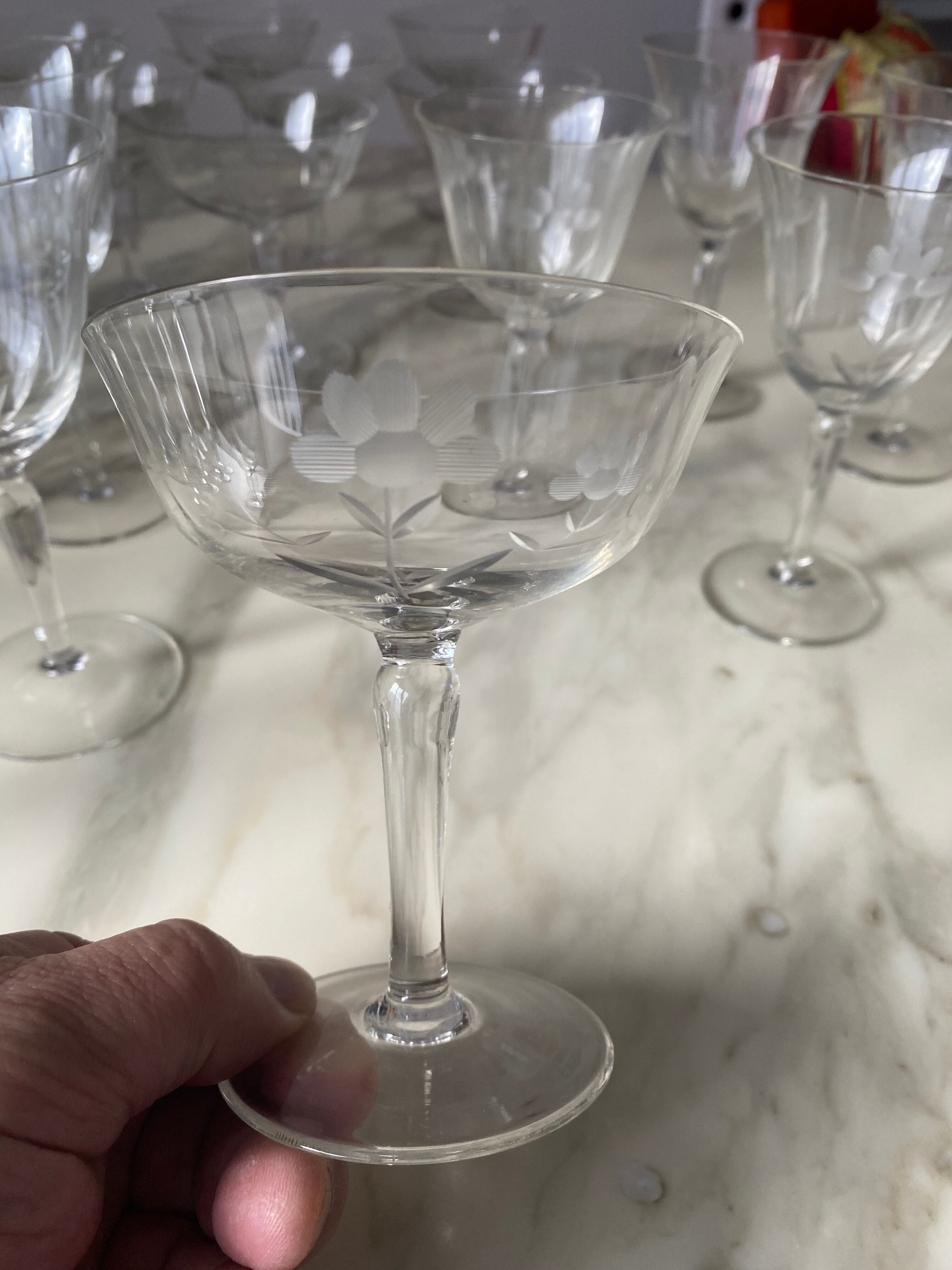Engraved crystal glass service