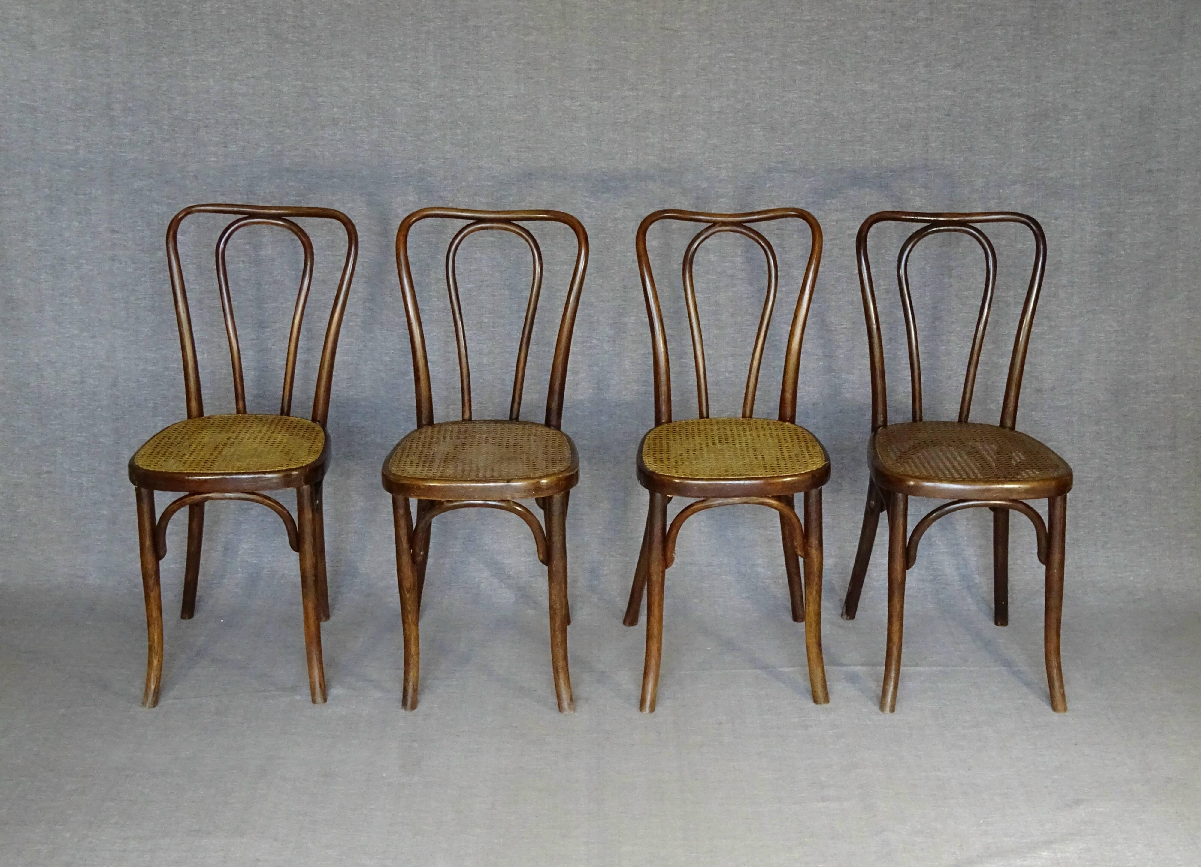 4 Thonet Mundus N°A 48 caned bistro chairs 1930