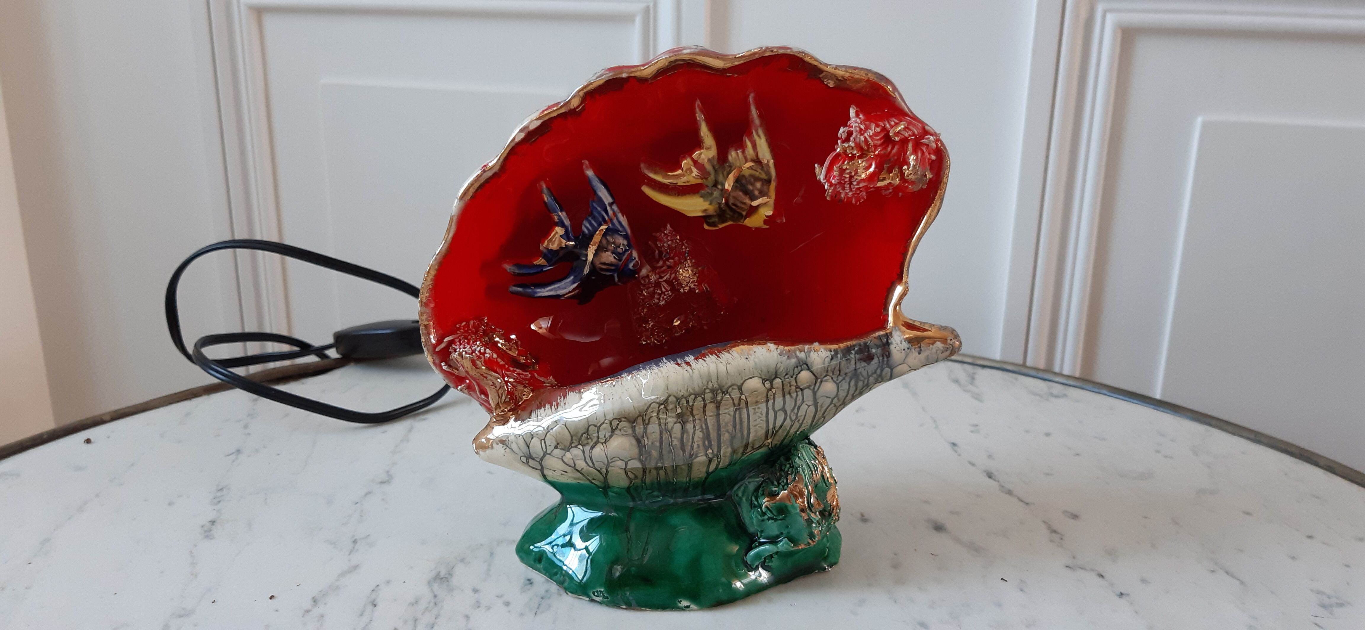 Vallauris ceramic shell lamp 70s