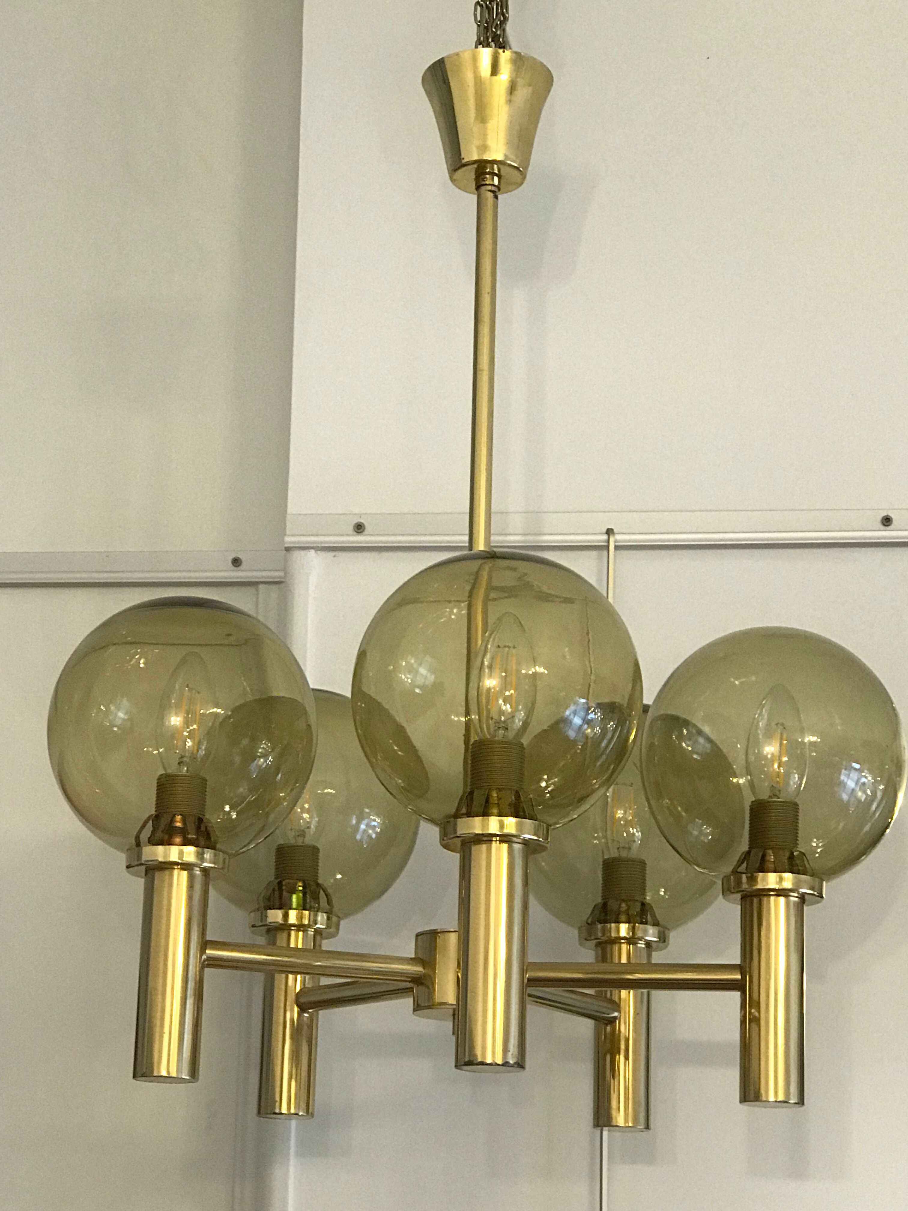 5-globe smoked brass chandelier