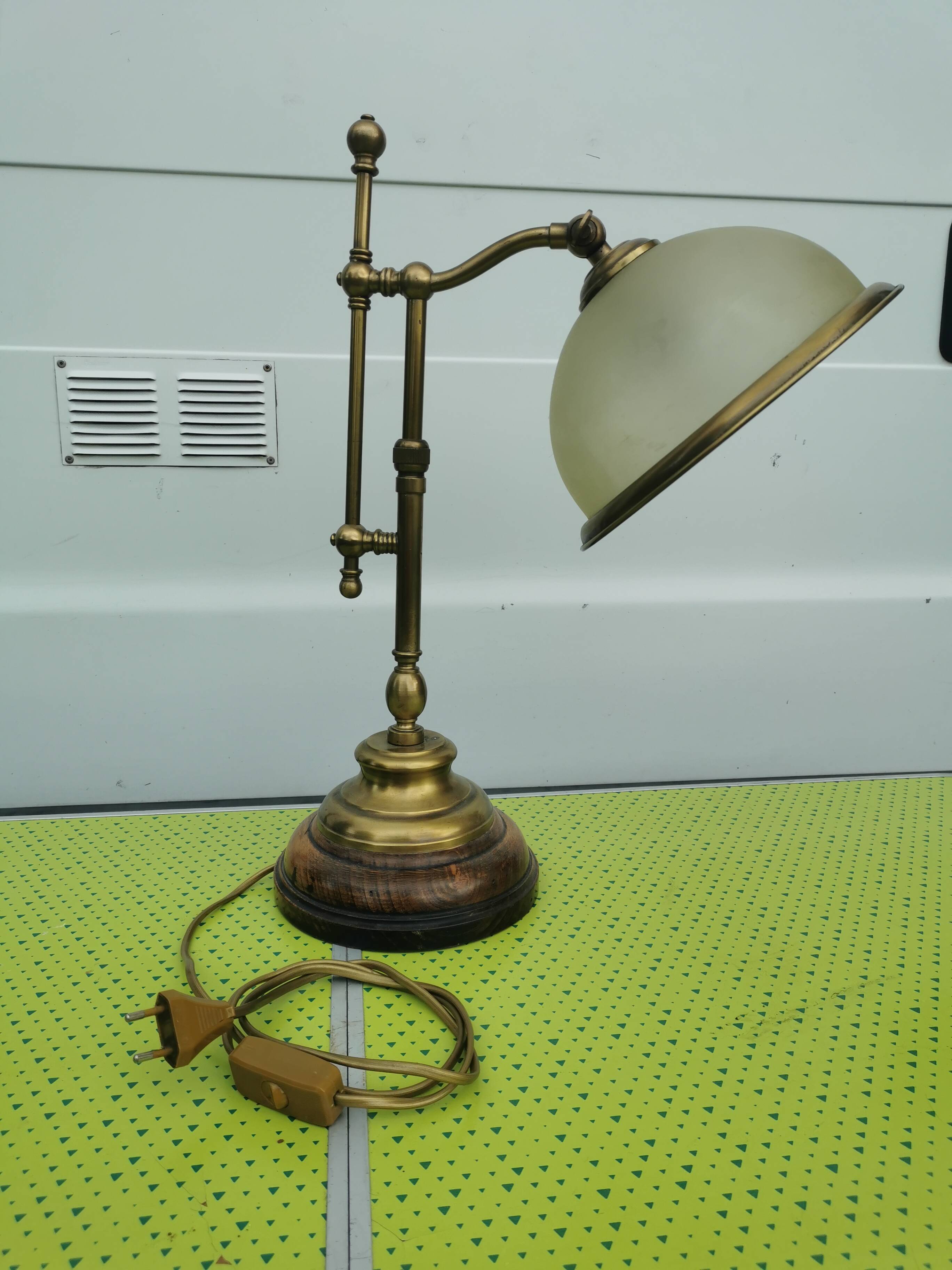 Lampe Italienne 45cm vintage bois, laiton et verre