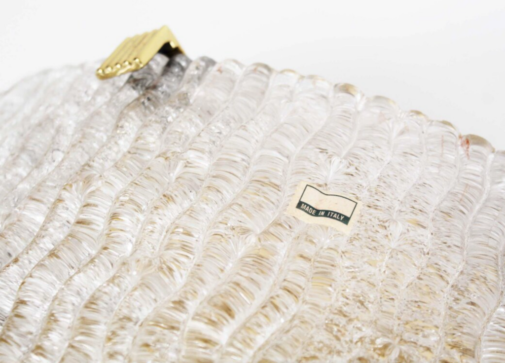 Set of large 1970s Italian brass & Murano glass wall lights