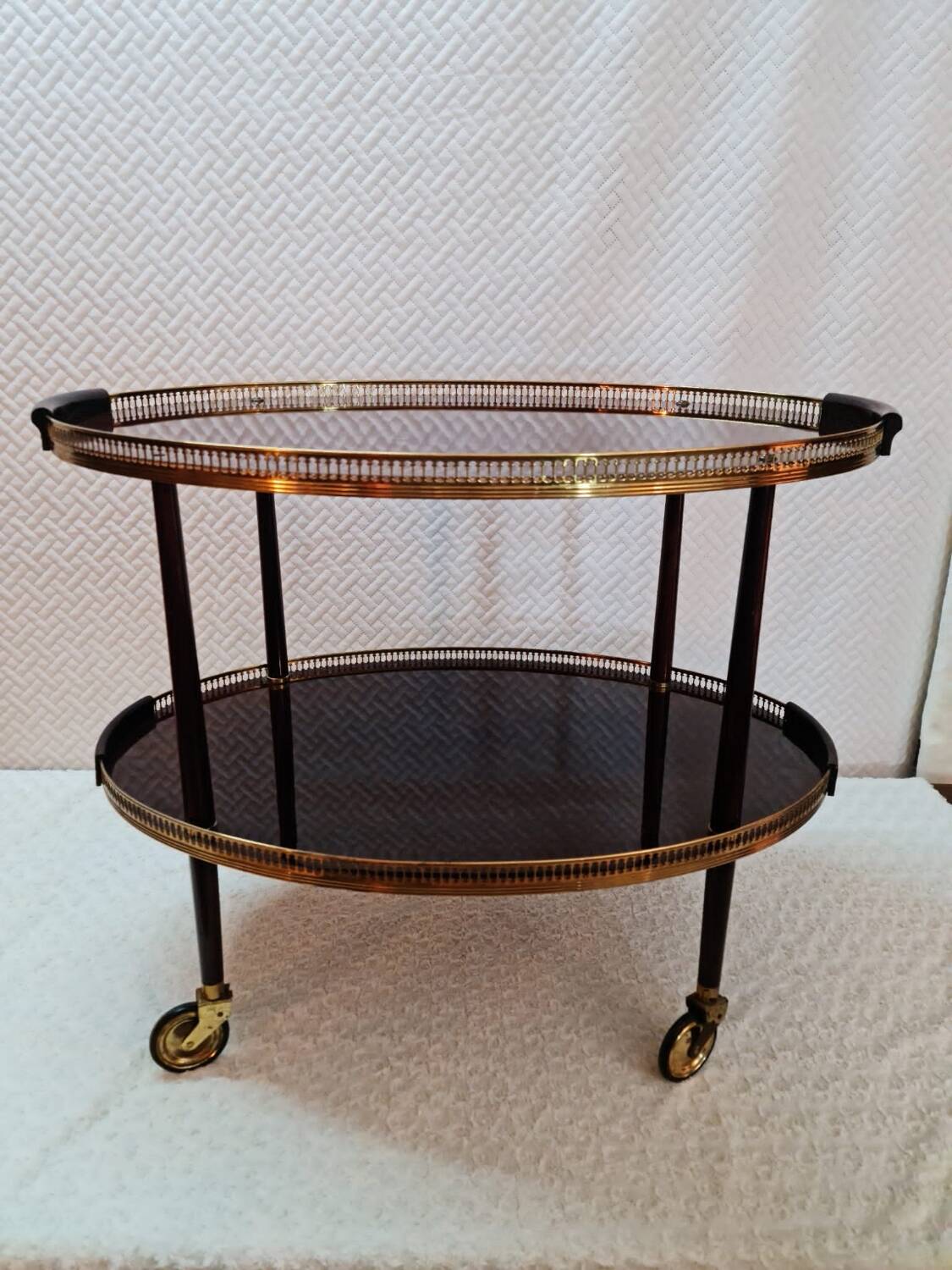 Vintage dessert table on wheels with two oval trays
