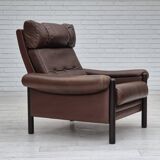 1970s, Danish armchair, original condition, furniture leather, dark oak wood.